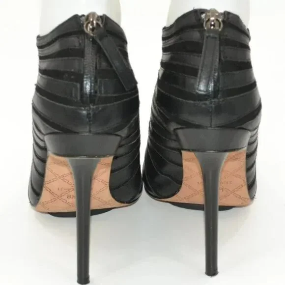 L.A.M.B. Stefani Y2K Black Leather Stiletto Peep Open Toe Booties Boots Heel 8.5 - Picture 7 of 11